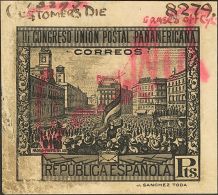 II REPUBLICA. Unión Postal Panamericana. Sin Cifra Del Valor, Negro. PRUEBA DE ESTADO, Con Diferentes Anotaciones - Unused Stamps