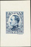 SIGLO XX. Alfonso XIII. Vaquer De Perfil. 25 Cts Azul. PRUEBA DE PUNZON, Sobre Cartulina Estucada. MAGNIFICA Y RARA. (G& - Unused Stamps