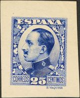 SIGLO XX. Alfonso XIII. Vaquer De Perfil. 25 Cts Azul. PRUEBA DE PUNZON. MAGNIFICA Y RARA. (Gálvez 2500) - Neufs