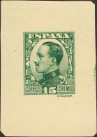 SIGLO XX. Alfonso XIII. Vaquer De Perfil. 15 Cts Verde. PRUEBA DE PUNZON. MAGNIFICA Y RARA. - Unused Stamps