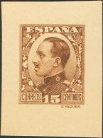 SIGLO XX. Alfonso XIII. Vaquer De Perfil. 15 Cts Castaño. PRUEBA DE PUNZON. MAGNIFICA Y RARA. (Gálvez 2496 - Unused Stamps