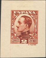 SIGLO XX. Alfonso XIII. Vaquer De Perfil. 2 Cts Castaño Rojo. PRUEBA DE PUNZON. MAGNIFICA Y RARA. (Gálvez - Neufs