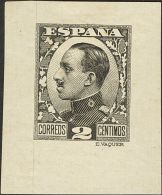 SIGLO XX. Alfonso XIII. Vaquer De Perfil. 2 Cts Negro. PRUEBA DE PUNZON. MAGNIFICA Y RARA. (Gálvez 2480) - Unused Stamps