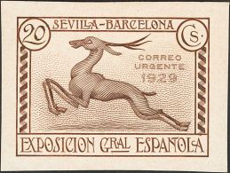 SIGLO XX. Exposición De Sevilla Y Barcelona. 20 Cts Castaño. PRUEBA DE PUNZON, Sobre Cartulina Estucada Y - Unused Stamps