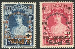 SIGLO XX. Emisiones De La Cruz Roja. 2 Pts Sobre 40 Cts Azul Y 5 Pts Sobre 4 Pts Carmín. SOBRECARGA INVERTIDA. MA - Unused Stamps