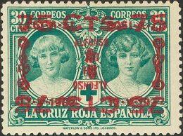 SIGLO XX. Emisiones De La Cruz Roja. 75 Cts Sobre 30 Cts Verde. SOBRECARGA DOBLE (una Invertida). MAGNIFICO. Edifl 2015: - Unused Stamps