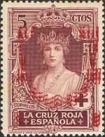 SIGLO XX. Emisiones De La Cruz Roja. 5 Cts Castaño Violeta. SOBRECARGA DOBLE. MAGNIFICO. Edifl 2015: 66€ - Unused Stamps