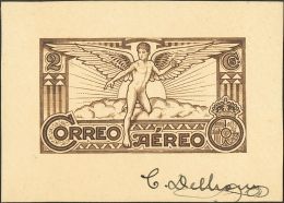 SIGLO XX. Alfonso XIII. Vaquer. 2 Cts Castaño. PRUEBA DE PUNZON, De Un Diseño No Adoptado, Firmada Por El - Unused Stamps