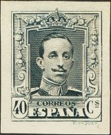 SIGLO XX. Alfonso XIII. Vaquer. 40 Cts Negro. ENSAYO DE PLANCHA, Con Numeración Al Dorso. MAGNIFICO. (Gálv - Unused Stamps