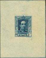 SIGLO XX. Alfonso XIII. Vaquer. 40 Cts Azul. PRUEBA DE PUNZON, Sobre Papel Fino. MAGNIFICA Y RARA, NO RESEÑADA EN - Unused Stamps