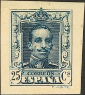 SIGLO XX. Alfonso XIII. Vaquer. 25 Cts Azul (cifras "25" Delgadas). PRUEBA DE PUNZON. MAGNIFICA Y RARA. (Gálvez 2 - Unused Stamps