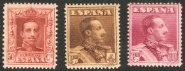 SIGLO XX. Alfonso XIII. Vaquer. 25 Cts Lila, 50 Cts Castaño Rojo, 4 Pts Castaño Y 10 Pts Carmín. ER - Neufs