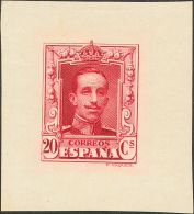 SIGLO XX. Alfonso XIII. Vaquer. 20 Cts Carmín. PRUEBA DE PUNZON. MAGNIFICA Y RARA. (Gálvez 1987) - Unused Stamps