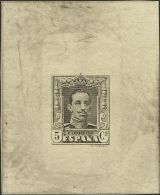SIGLO XX. Alfonso XIII. Vaquer. 5 Cts Negro. PRUEBA DE PUNZON. MAGNIFICA Y RARA. (Gálvez 1981) - Unused Stamps