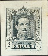 SIGLO XX. Alfonso XIII. Vaquer. 2 Cts Negro. PRUEBA DE PUNZON, Sobre Papel Normal. MAGNIFICA Y RARA. (Gálvez 2050 - Unused Stamps