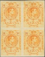 SIGLO XX. Alfonso XIII. Medallón. 10 Pts Naranja, Bloque De Cuatro. SIN DENTAR. MAGNIFICO. Edifl 2017: 1000€ - Neufs