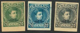 SIGLO XX. Alfonso XIII. Cadete. 20 Cts Verde, 20 Cts Azul Y 20 Cts Negro. ENSAYOS DE COLOR (sin Dentar). MAGNIFICOS. (G& - Unused Stamps