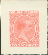 ALFONSO XIII. 10 Pts Rojo Naranja. PRUEBA DE PUNZON. MAGNIFICA Y MUY RARA. (Gálvez 1471) - Unused Stamps