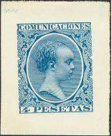 ALFONSO XIII. 4 Pts Azul. PRUEBA DE PUNZON. MAGNIFICA Y MUY RARA. (Gálvez 1470) - Unused Stamps