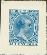 ALFONSO XIII. 2 Cts Azul. PRUEBA DE PUNZON. MAGNIFICA Y MUY RARA. (Gálvez 1450) - Unused Stamps