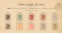 ALFONSO XII. Espectacular HOJA MODELO Con La Serie Completa En Los Colores Adoptados (buena Conservación, Las Poc - Unused Stamps