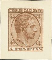 ALFONSO XII. 2 Cts Castaño, 25 Cts Castaño, 50 Cts Castaño Y 4 Pts Castaño. PRUEBAS DE PUNZO - Unused Stamps