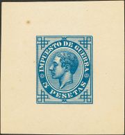 ALFONSO XII. 5 Pts Azul (manchita Del Tiempo Sin Importancia). PRUEBA DE COLOR. BONITA Y RARISIMA. (Gálvez IG39) - Unused Stamps