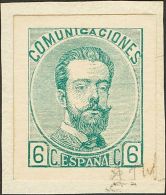 AMADEO DE SABOYA I. 6 Cts Verde. PRUEBA DE PUNZON, Con La Firma Del Grabador. MAGNIFICA Y MUY RARA. (Gálvez 733) - Unused Stamps