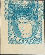 GOBIERNO PROVISIONAL. 2 Escudos Azul. ENSAYO DE COLOR Y SIN DENTAR (doble Impresión, Una Invertida). MAGNIFICA. ( - Unused Stamps