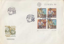 Enveloppe  FDC  1er  Jour   PORTUGAL   Bloc  Feuillet   EUROPA  1980 - 1980