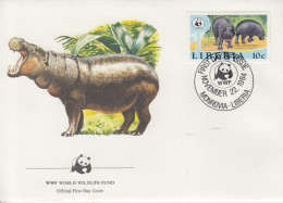 Enveloppe  FDC   1er   Jour   LIBERIA    HIPPOPOTAME      WWF    1984 - FDC