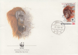 Enveloppe  INDONESIE    SINGE   L' ORANG - OUTANG   WWF    1990 - FDC