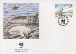 Enveloppe  FDC   1er   Jour    GUERNSEY      PHOQUE      WWF    1990 - FDC