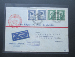 DR 1938 Deutsche Luftpost Europa - Südamerika. Stuttgart - Recife. Marwitz & Hauser Optische Fabrik. Toller Beleg! - Airmail & Zeppelin