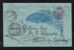 Brazil Brasil 1896 Stationery Card 80R SANTOS To HAMBURG Forwarded To STUTTGART Railway PM Rio 1A TREM - Storia Postale