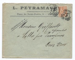 1438 - Lettre 1901 PEYRAMAURE Limoges Place Du Poids Public Mouchon Circulée Pour Salles Pamproux Fruits - 1877-1920: Semi Modern Period