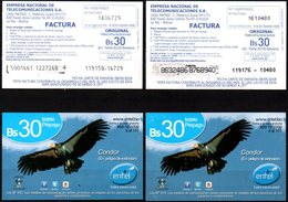 Bolivia 2016/08-05-2018 Tarjeta Telefonica PREPAGO ENTEL. CONDOR. Dos Impresiones De Imp. Targuet S.R.L. - Adler & Greifvögel