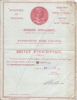 Ministére Des Finances/ Pensions D´Invalidité/Majorations Pour  Enfants/Brevet D´inscription/1950   BA41 - Documents