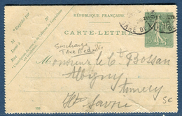 France - Entier Postal Surchargé Type Semeuse Lignée Pour Annecy En 1908  Réf S 205 - Cartoline-lettere