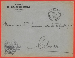 Lettre à En-tête Enveloppe De La Mairie D'ENSISHEIM 68 Haut-Rhin Postée En 1951 - Franchise Civile - Lettere In Franchigia Civile