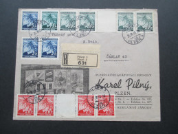 Böhmen Und Mähren 1941 Marken Mit Zwischensteg. R-Brief Pilsen 3. 631. Firmenbrief Karel Pilny. Ceres / Sidol / Sirax - Storia Postale