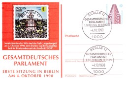 Entier Postal 816 (Michel) Sur Postkarte Gesamtdeutsches Parlament Erste Sitzung In Berlin  - Allemagne Berlin 1990 - Postkaarten - Gebruikt