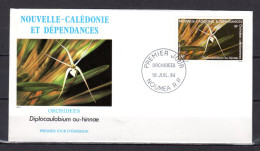 ✅ " ORCHIDEES CALEDONIENNES : DIPLOCAULOBIUM " : Sur Enveloppe 1er Jour NOUVELLE CALEDONIE De 1984 N°YT 488 FDC - Orchidées