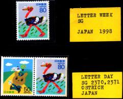 BIRDS-OSTRICH-LETTER WRITING WEEK-COIL SETENANT PAIR WITH NORMAL-JAPAN-1998-MNH-TP-635 - Straussen- Und Laufvögel