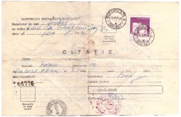 STORIA POSTALE - ROMANIA - POSTA ROMANA - ANNO 1983 - BUCARESTI - BUCAREST - CITATIE - RACCOMANDATA N° 04776 - - Poststempel (Marcophilie)