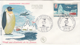 48895- FRENCH ANTARCTIC EXPEDITIONS, PLANE, PENGUINS, BASE, COVER FDC, 1968, FRANCE - Antarctic Expeditions