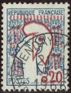 France Yv. N°1282a - 20c Bleu Et Rouge Marianne De Cocteau - Oblitéré - 1961 Marianni Di Cocteau