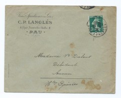 1504 - Lettre 1908 Vin Vins Spiritueux LANGLES à Pau - Circulée Pour Aucun Hautes Pyrénées 65 - Dulout - 1877-1920: Période Semi Moderne