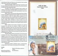 Saint Mother Teresa India Brouchre First Day Cancelled With Mother Teresa Miniature Sheet, Inde, India - Madre Teresa