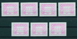 SWITZERLAND, FRAMA STAMP A1, 7 DIFFERENT 5, 10, 20, 50 Centimes 1, 2, 5 FRANCS, UNUSUAL - Timbres D'automates